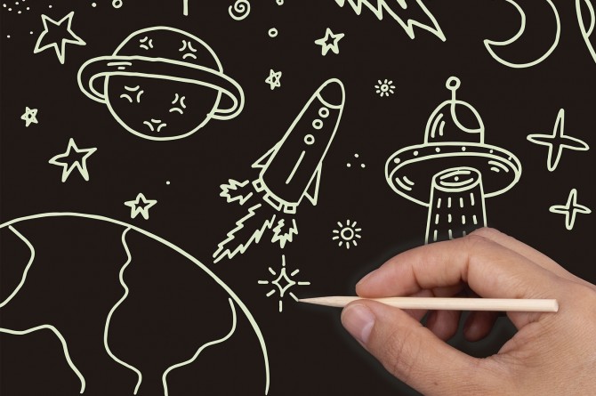 Karty do wydrapywania świecące w ciemności Apli Kids kosmos